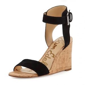 Sam Edelman Women's Black Willow Suede Cork Wedge Ankle Strap Sandals Size 8.5